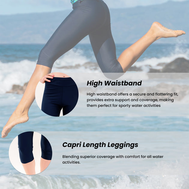 Calypsa High Waisted Capri Swim Leggings Blue Medium 4