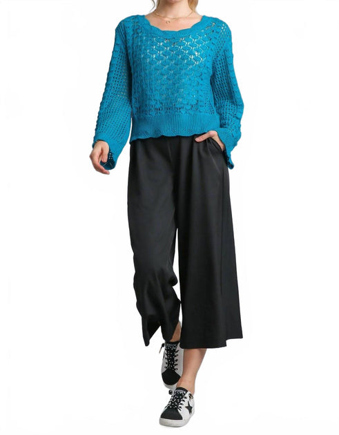Umgee Crochet Pullover Top Blue Large 2