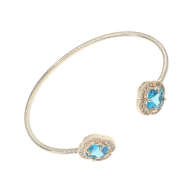 FASHNZFAB CZ Quatrefoil Stone Tip Cuff Bracelet Blue Gold One Size 3