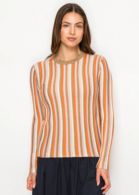 Yal New York Vertical Stripe Knit Sweater Orange Large 2