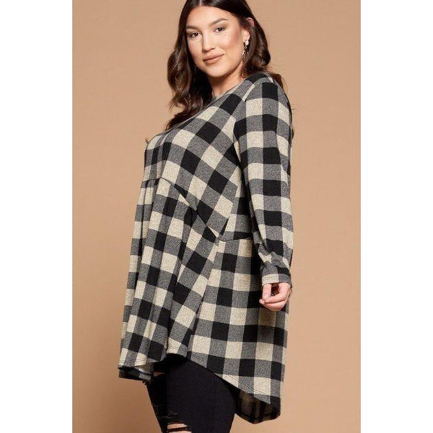 TRUEDAMES Soft Knit Buffalo Plaid Tunic Top Multi Small 4