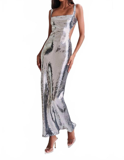 Amourique Strokes Maxi Dress Silver Large 2