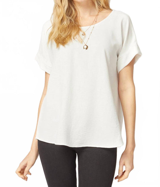 Entro Short Sleeve Scoop Neck Top Beige Plus Size 1X 2