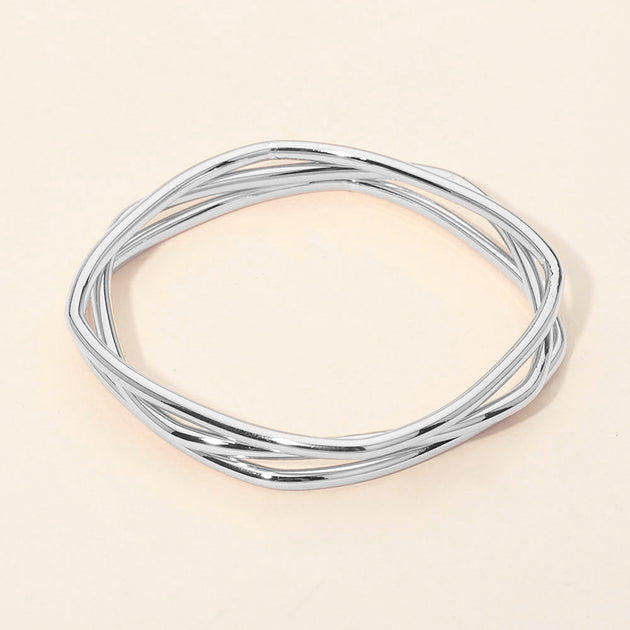 FASHNZFAB SECRET BOX 3PCS Square Stackable Bangle Silver 2