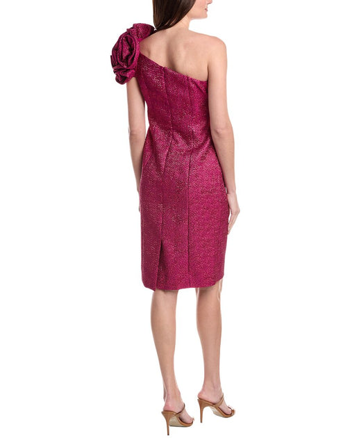 Teri Jon Metallic Pebble Jacquard One Shoulder Dress Pink US 16 3