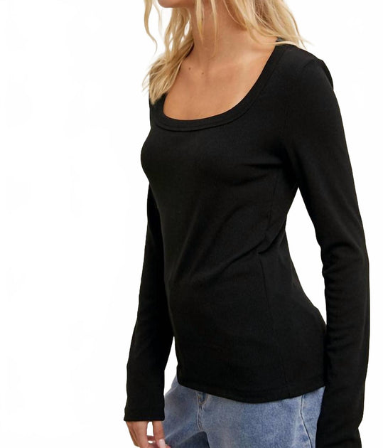 WISHLIST Scoop Neck Ribbed Knit Top Black Medium 3