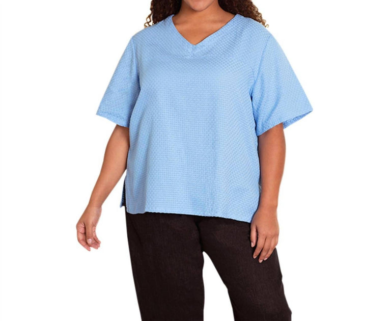 On The Plus Side Ameli Cotton Short Sleeve V-Neck Top Blue 3X 2