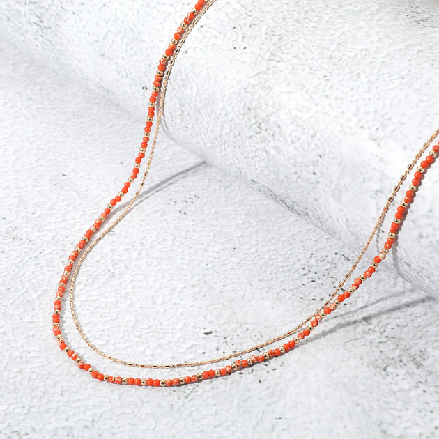 FASHNZFAB Ball Beaded Metal Chai Layered Necklace Silver 2