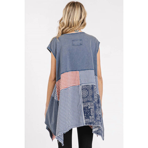 Mittoshop Gingham Patchwork Handkerchief Hem Top Blue Medium 4