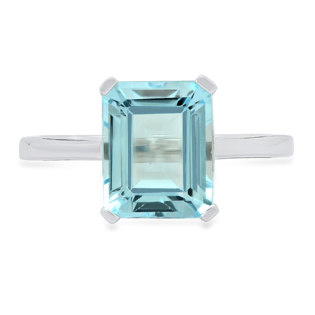 MaxColor Sterling Silver 8x10 Emerald Cut Gemstone Ring Blue US 8 3