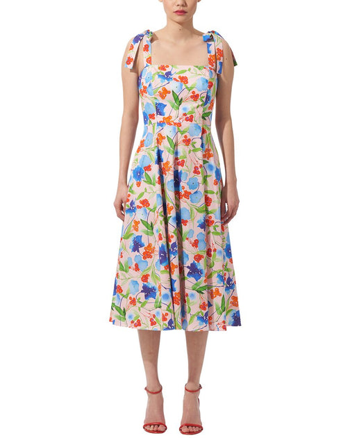 Carolina Herrera Bow Strap Square Neck Midi Dress Multi US 2 2