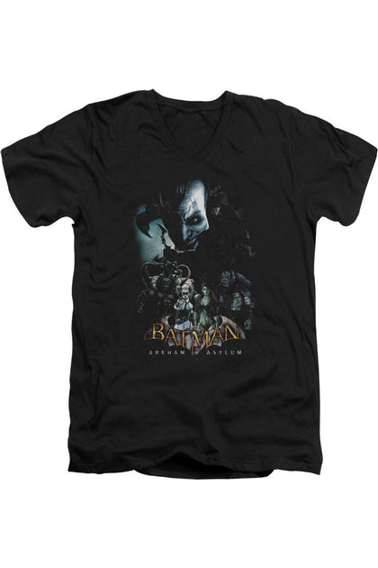 Gildan Batman Arkham Asylum Five Against One V-Ausschnitt T-Shirt Schwarz Small 2