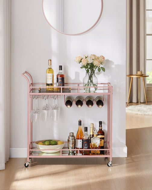 Hivvago Home Bar Serving Cart Rose Gold 3