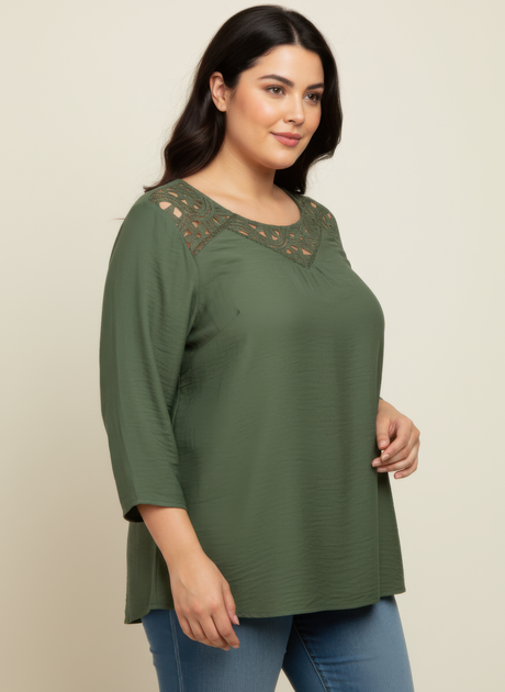 TRUEDAMES Lace Yoke Bell Sleeve Knit Tunic White 2X 3