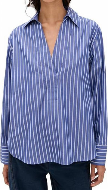 Vince Relaxed Popover Long Sleeve Top Blue Medium 2