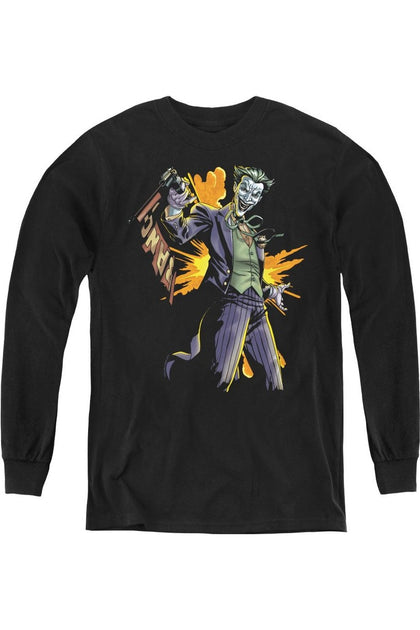 Gildan Batman Joker Bang Youth Long Sleeve Tee Black XLarge 2
