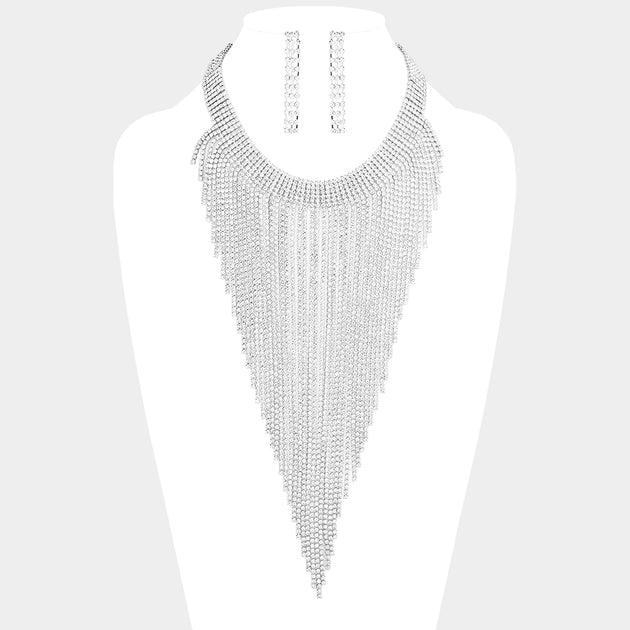 FASHNZFAB Rhinestone Pave Fringe Choker Necklace Multi One Size 2