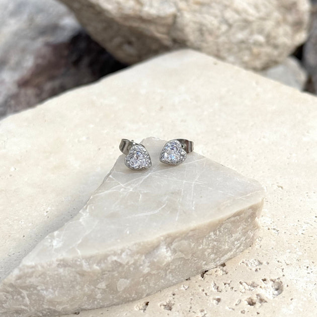 Adornia Heart CZ Halo Stud Earrings Silver 4