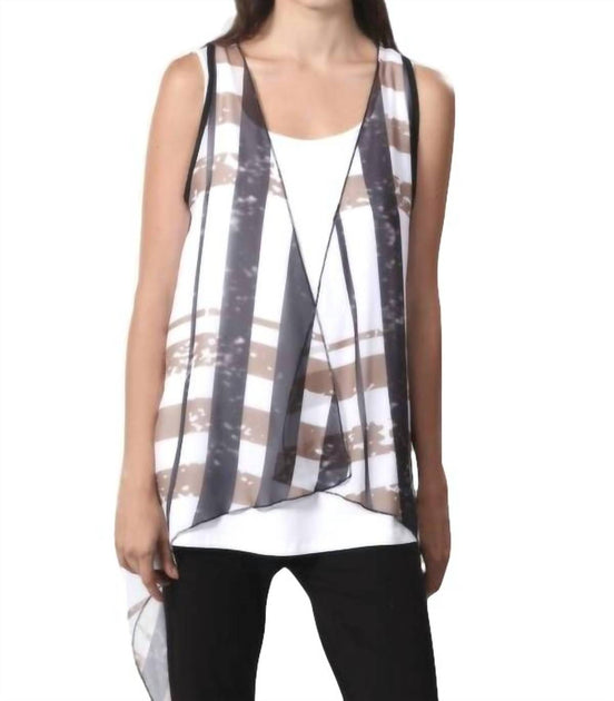 Angel Plaid Grid Waterfall Vest Beige Large 3