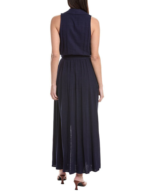 L'AGENCE Mayer Military Linen Maxi Dress Blue Medium 3