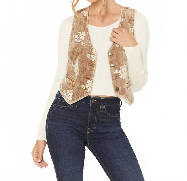 Mystree Embroidered Corduroy Vest Multi Medium 2