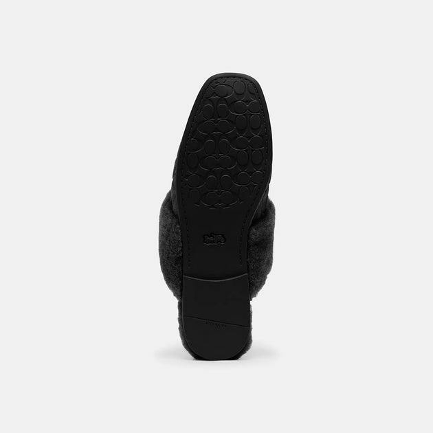 Coach Sherpa Flat Mule Black US 5 4