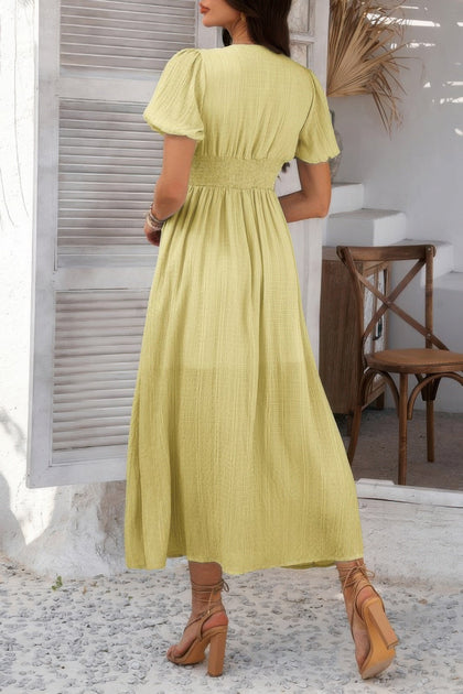 TRUEDAMES V-Ausschnitt Puffärmel Knoten Kleid Blau Small 6