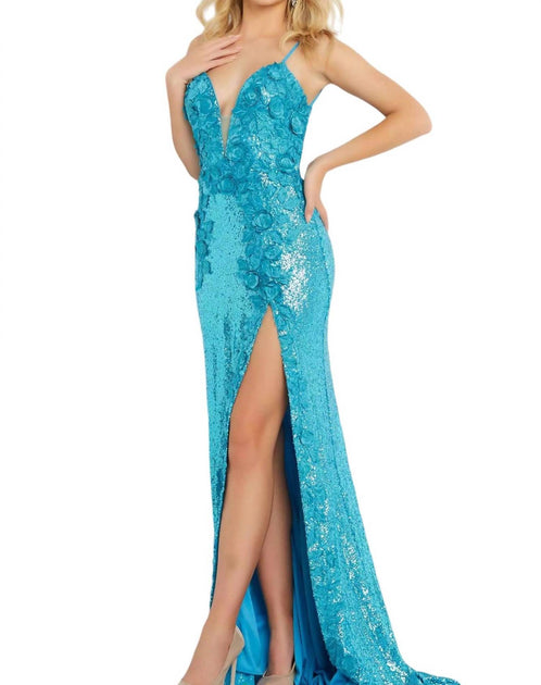 Jovani Floral Appliques Backless Dress Blue US 12 2