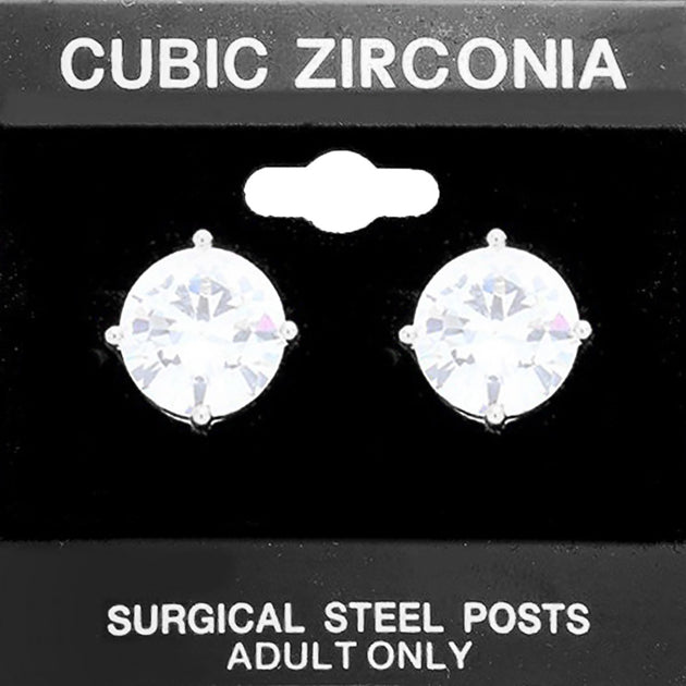 FASHNZFAB Round Cubic Zirconia Stud Earrings Silver 12mm 2