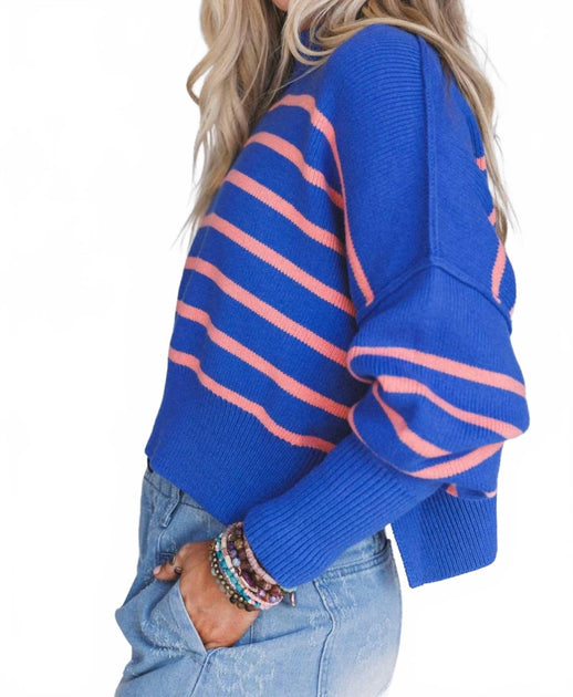 IN-LOOM Cropped Mock Neck Sweater Blue Large 4