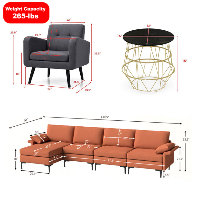 Hivvago 3-Piece Living Room Set Gray/Rust Red 4