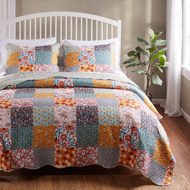 Ensemble Couvre-lit BreeBe Carlie Calico Patches 3 Pièces Double/Queen 4