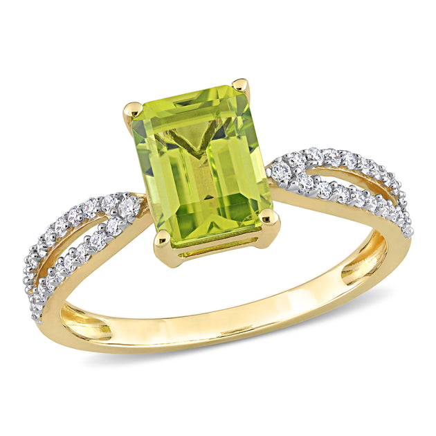 Mimi & Max Octagon Peridot Diamond Ring 14k Yellow Gold US 7.5 2