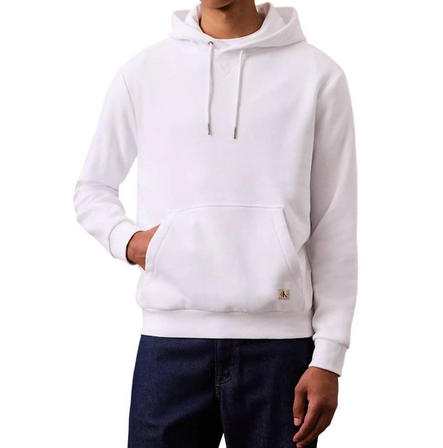 Calvin Klein Monogram Logo Patch Fleece Hoodie White 2X 2