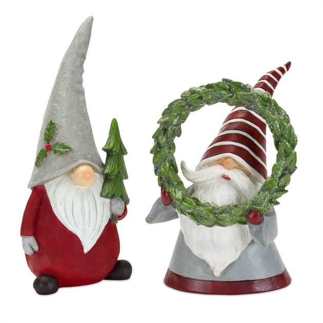 Hivvago Gnome Figurine Red Grey 8in 10.75in 2