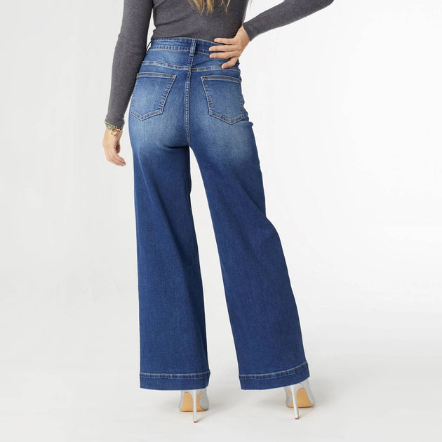 COCO + CARMEN Everstretch High Rise Wide Leg Jeans Bleu XXLarge 3