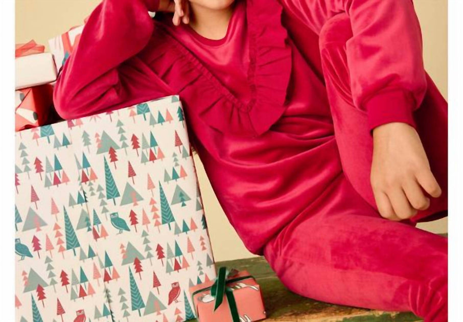 Tea Collection Very Velour Ruffle Tunic Top Red US 6 3