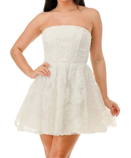 Lovesome Floral Applique Glitter Mini Dress White Small 3