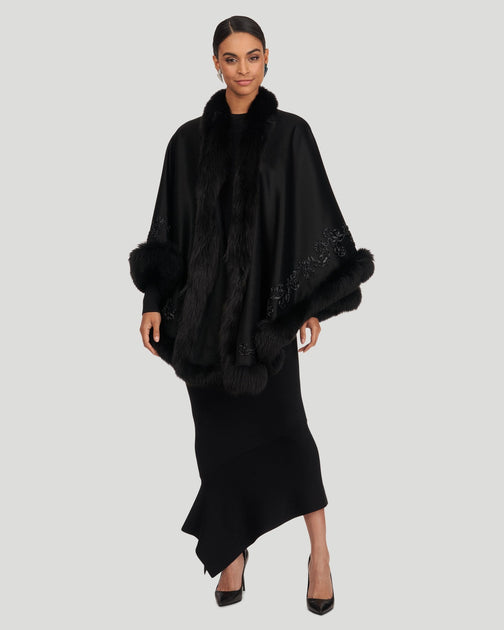 Gorski Embroidered Wool and Cashmere Cape Brown One Size 4