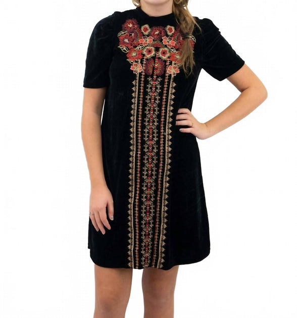 THML Velvet Embroidered Dress Black Medium 2