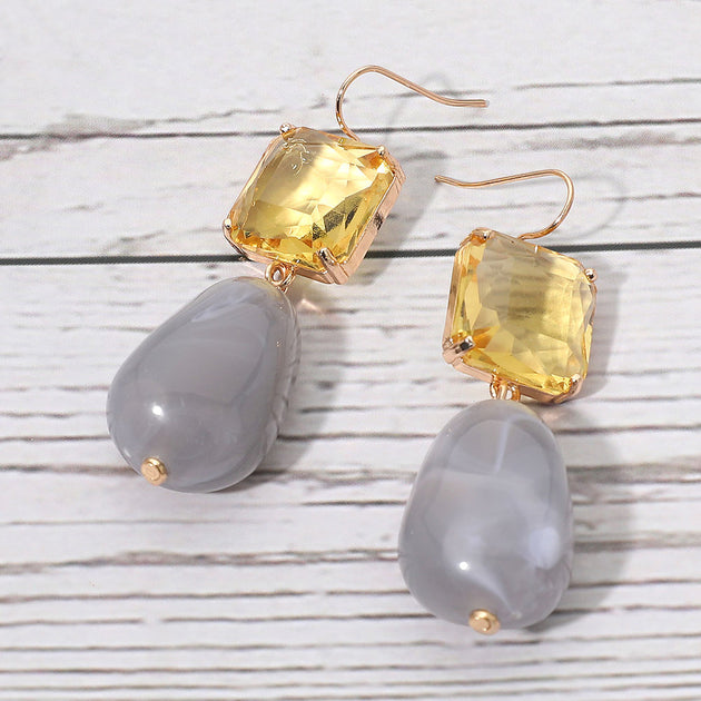 FASHNZFAB Rectangular Stone Cluster Drop Earrings Blue 5