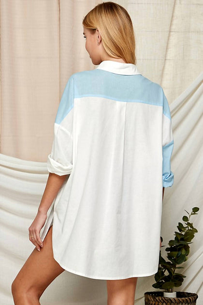 Twenty Ten Color Block Button Down Shirt Blue Small 3