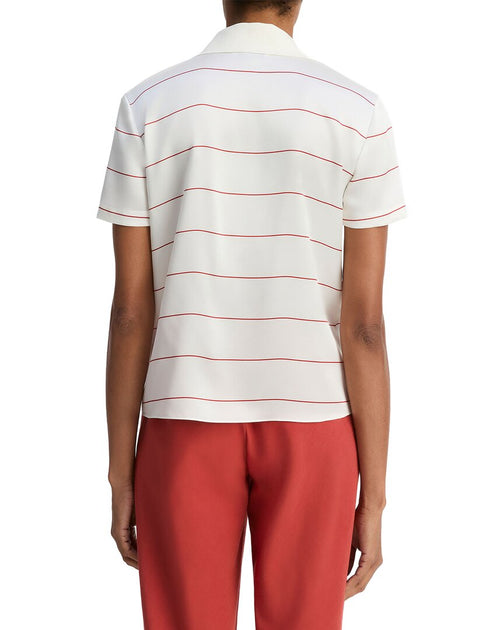 Vince Polo-Shirt mit gestreiftem Strickkragen Weiß Small 3
