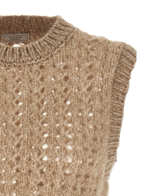 ベスト・ジレ PESERICO FW24 Cable zip vest in alpaca wool (S99647F05 A03) Peserico Lurex Tricot Vest | ShopSimon