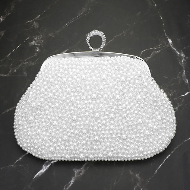 FASHNZFAB Pearl Embellished Clutch Bag White One Size 4