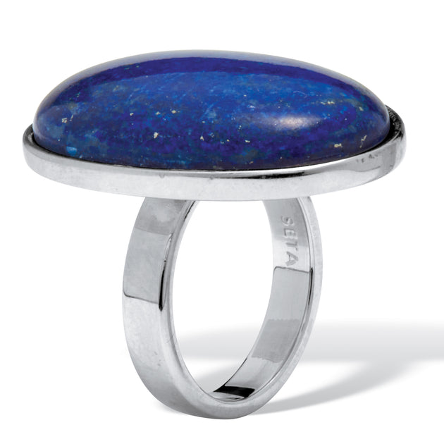 Palm Oval Blue Lapis Platinum-Plated Ring White US 8 3