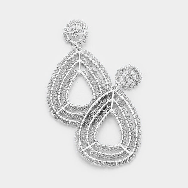 FASHNZFAB Wire Wrapped Seed Bead Teardrop Earrings Silver 3