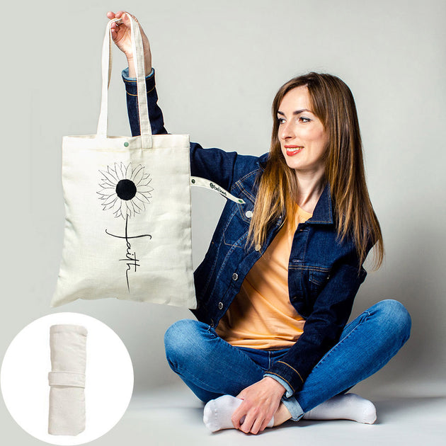 FASHNZFAB Faith Sunflower Printed Foldable Eco Bag White 3