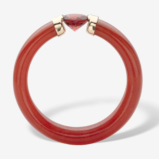 Palm Red Jade Garnet 10k Gold Ring Red US 8 3