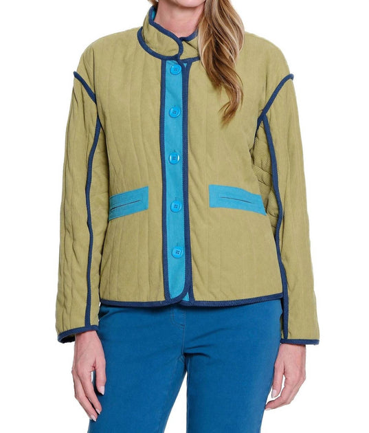 Multiples Stand Collar Quilted Jacket Yellow Small 2
